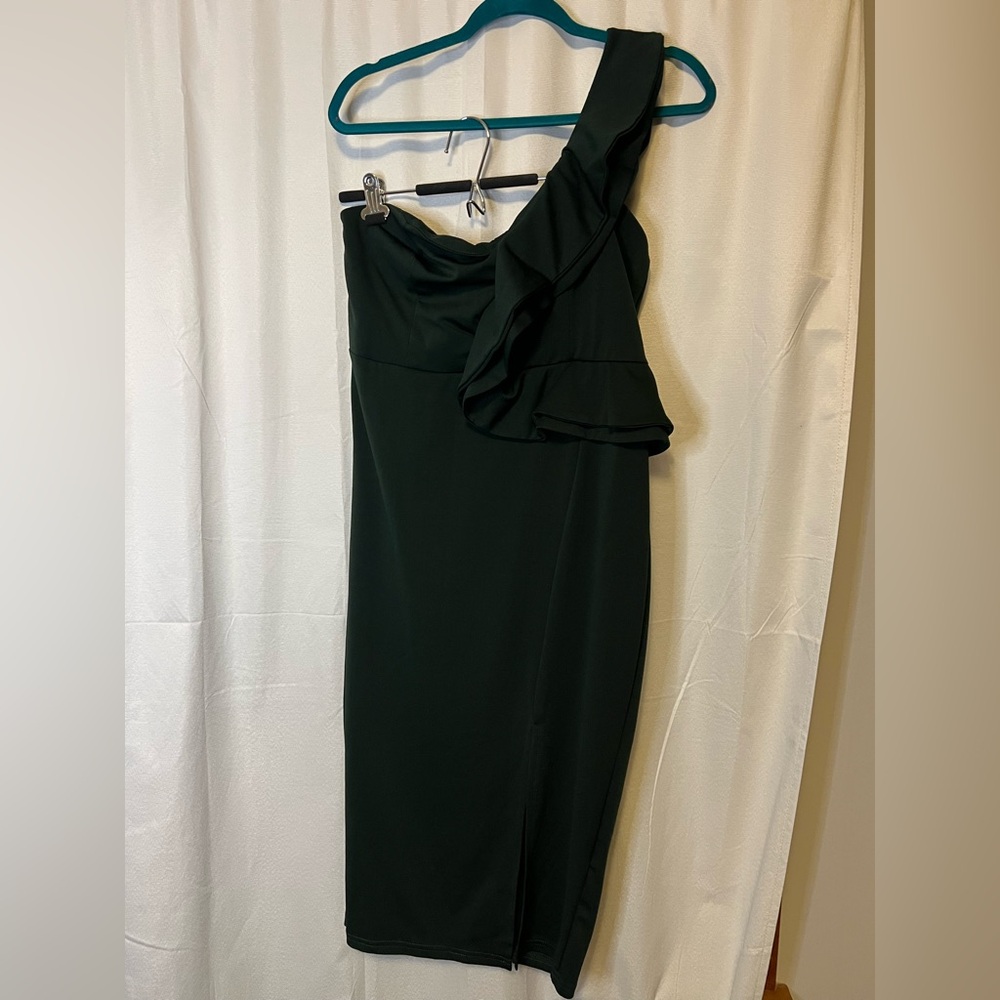 Ecowish Elegant One-Shoulder Green Dress XL